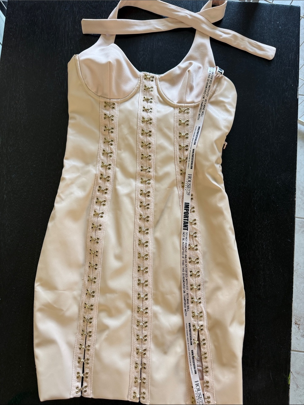 House of CB Ivory Halter Embellished Bodycon Dress